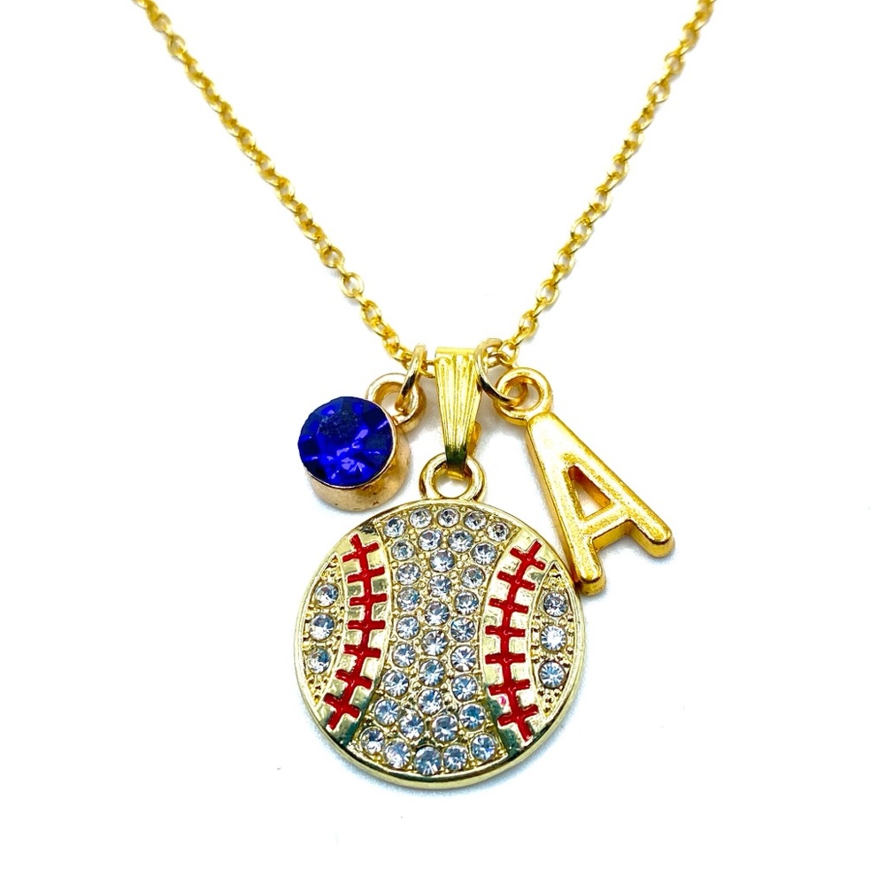 Baseball Necklace Gold Rhinestone - Picture 6 of 7